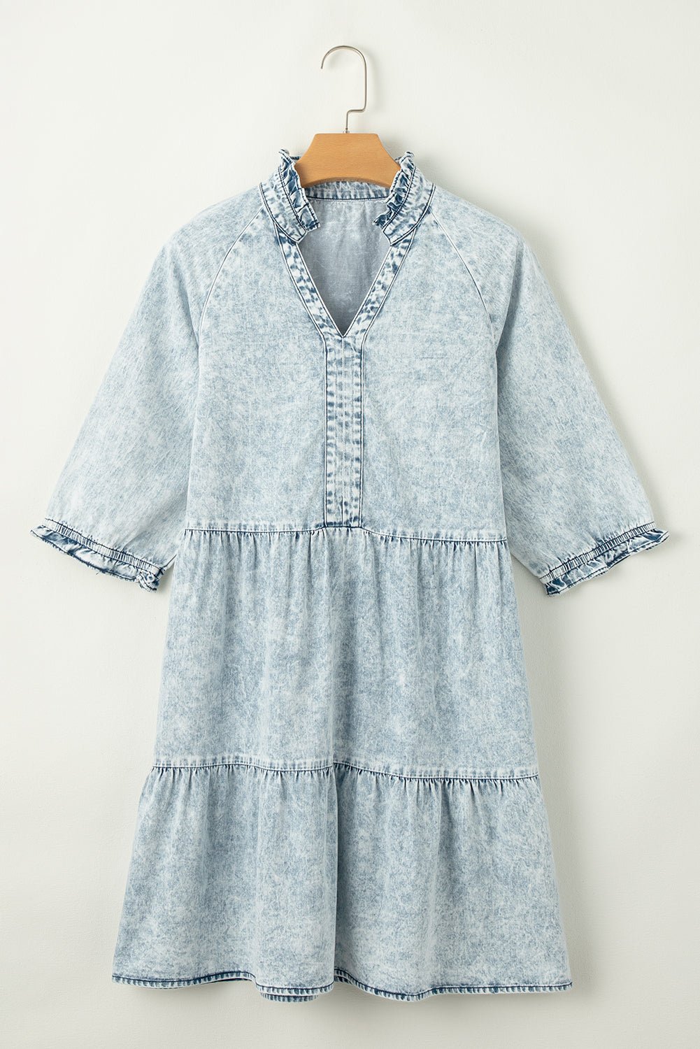 Dusk Blue Acid Wash Retro Half Sleeve Flared Denim Dress - Creative Designs by Shanny