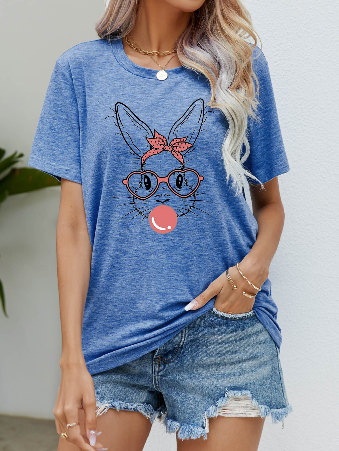 Easter Bunny Graphic Round Neck T-Shirt - Creative Designs by Shanny