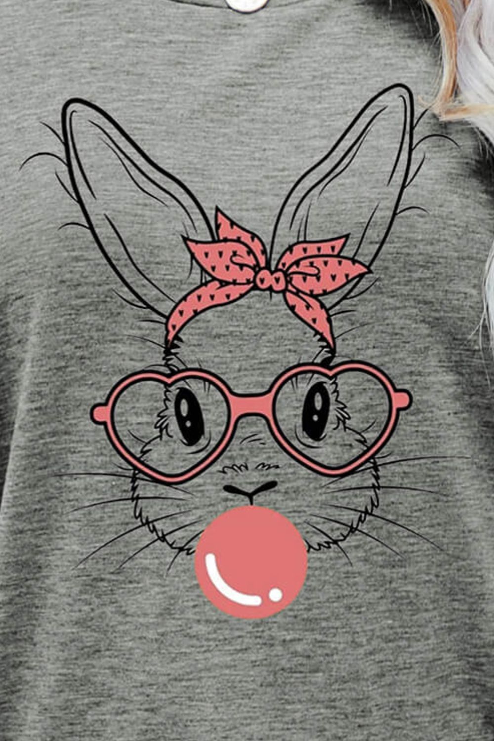 Easter Bunny Graphic Round Neck T-Shirt - Creative Designs by Shanny