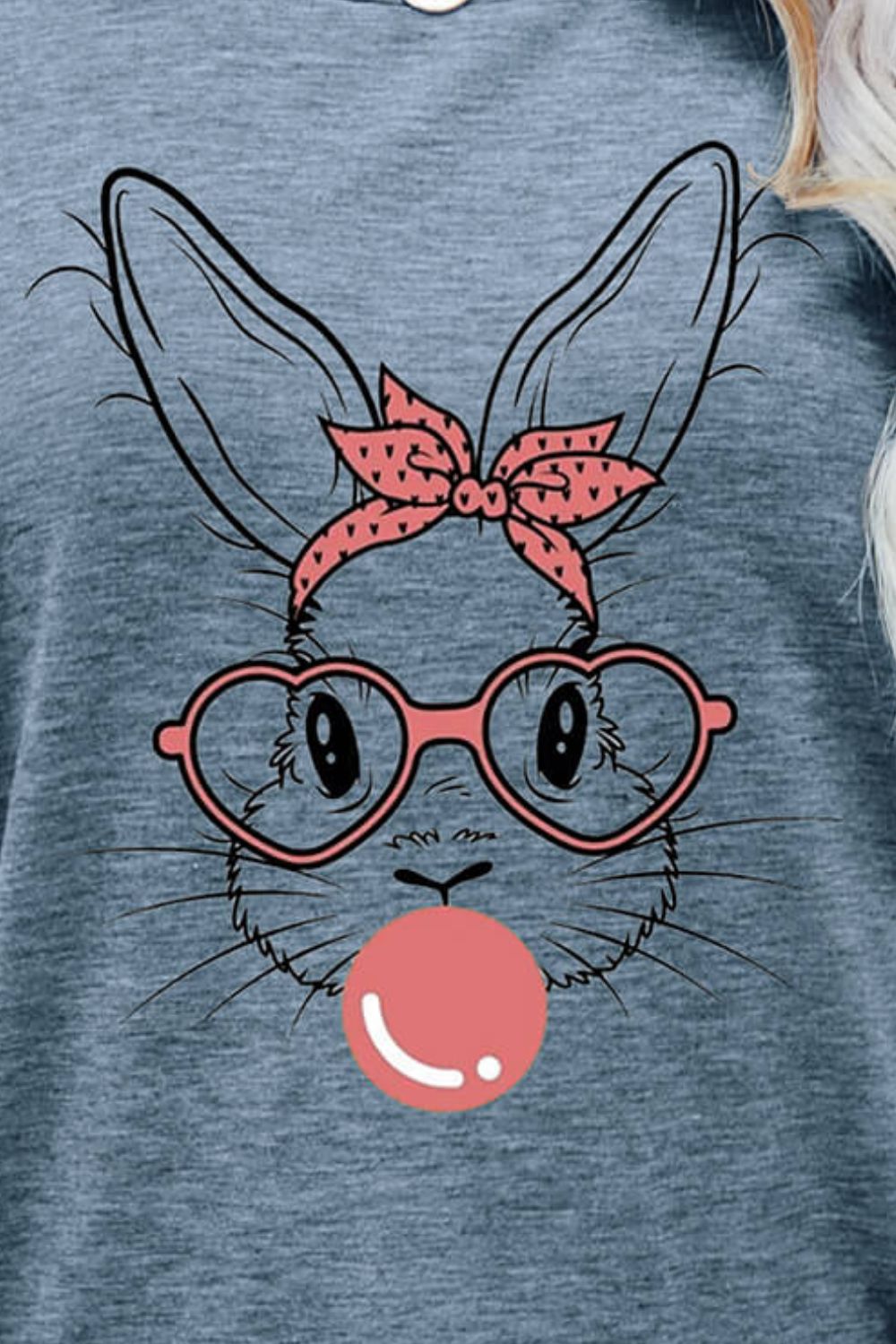 Easter Bunny Graphic Round Neck T-Shirt - Creative Designs by Shanny