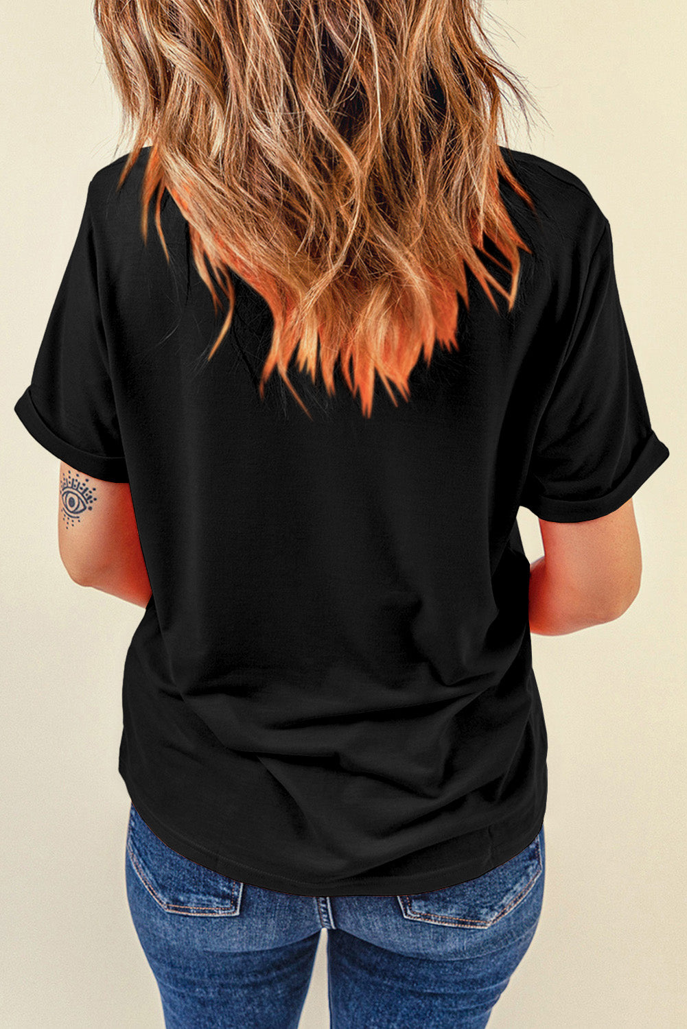 Rhinestone Round Neck Short Sleeve T-Shirt