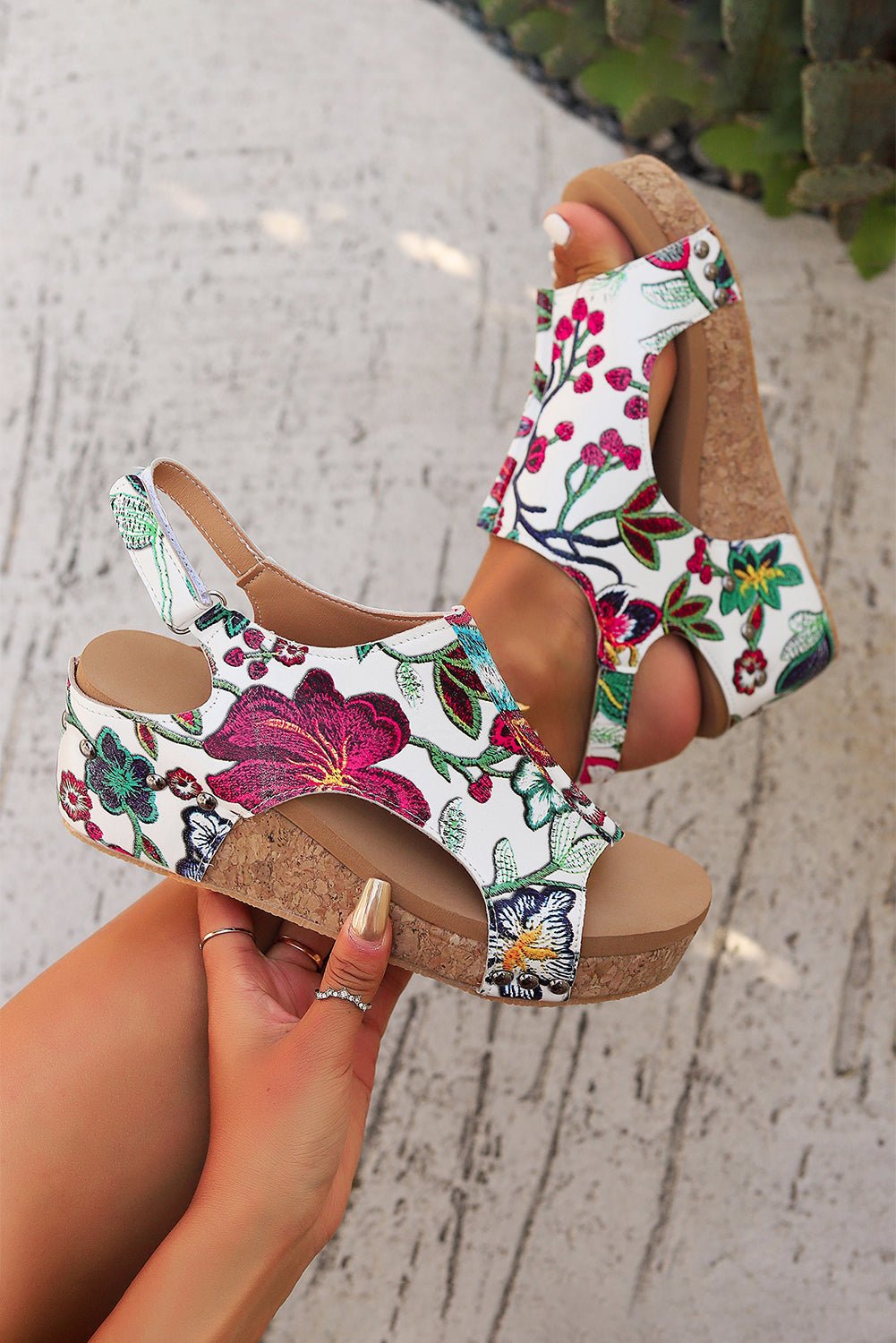 Fiery Red Boho Floral Print Platform Sandals - Creative Designs by Shanny