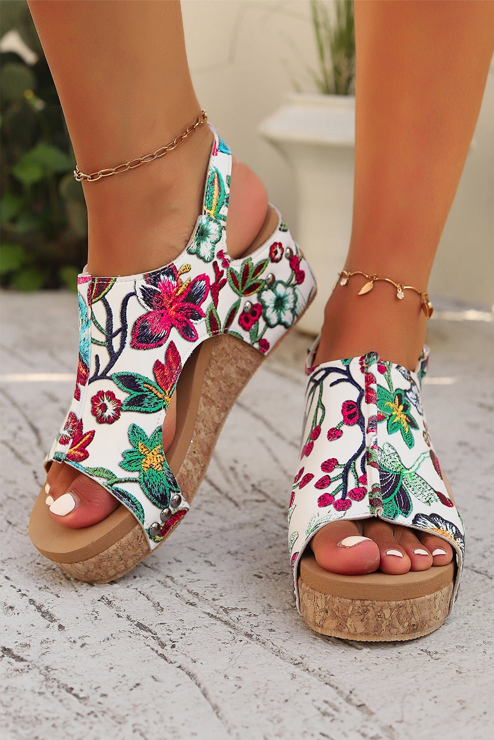 Fiery Red Boho Floral Print Platform Sandals - Creative Designs by Shanny