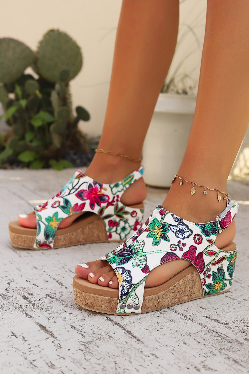 Fiery Red Boho Floral Print Platform Sandals - Creative Designs by Shanny