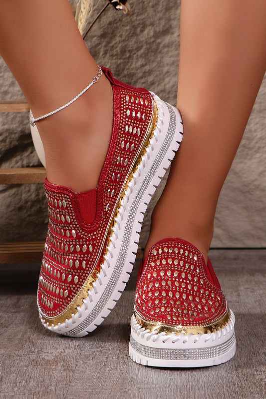 Fiery Red Shining Sequin Slip - On Sneakers - Creative Designs by Shanny