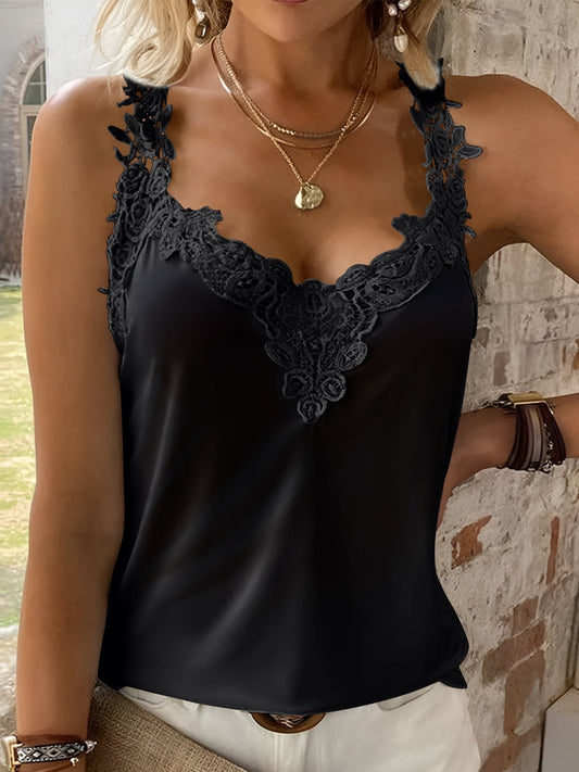 Full Size Lace Detail V - Neck Tank - Creative Designs by Shanny